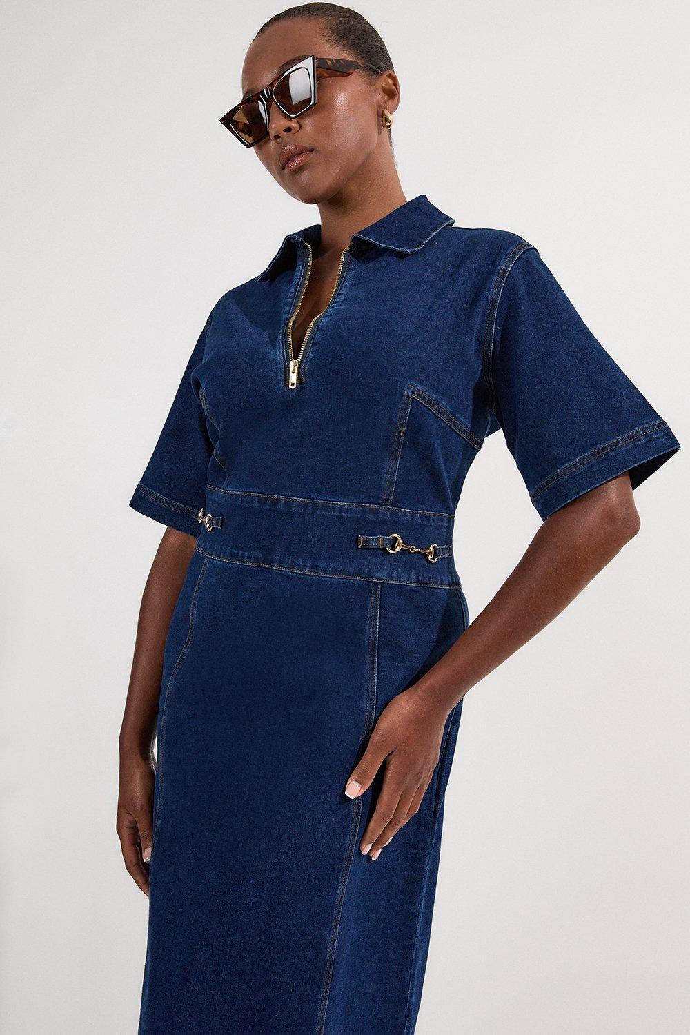 Denim Long Sleeve Mini Smock Dress | Karen Millen